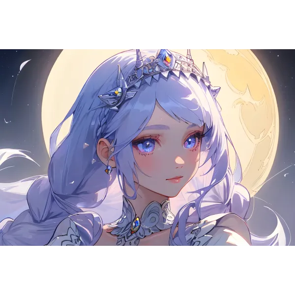 ai art,painting,night,princess,beautiful,charming,blue eyes,blue hair,moon,hd  Mouse Pad (Desk Mat)