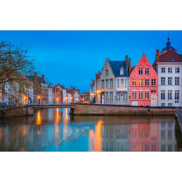 Canal and Colorful Houses in Bruges, Belgium Mouse Pad (Desk Mat)