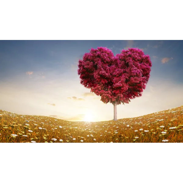 Heart-Shaped Tree in Flower Field Mouse Pad (Desk Mat)