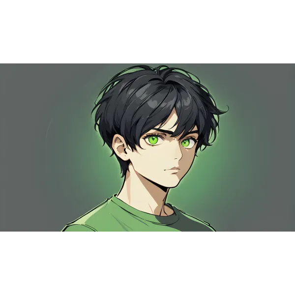 AI Art,black hair,green eye  Mouse Pad (Desk Mat)