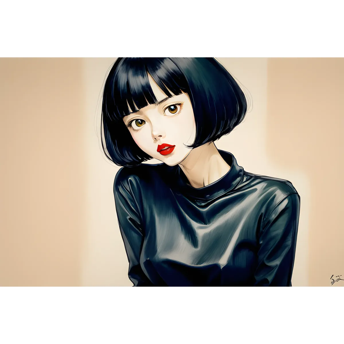 Ai Art,Black hair  Mouse Pad (Desk Mat)