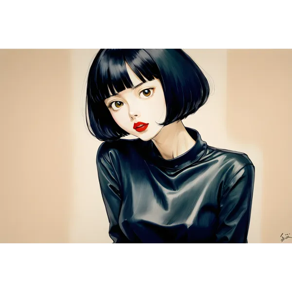 Ai Art,Black hair  Mouse Pad (Desk Mat)