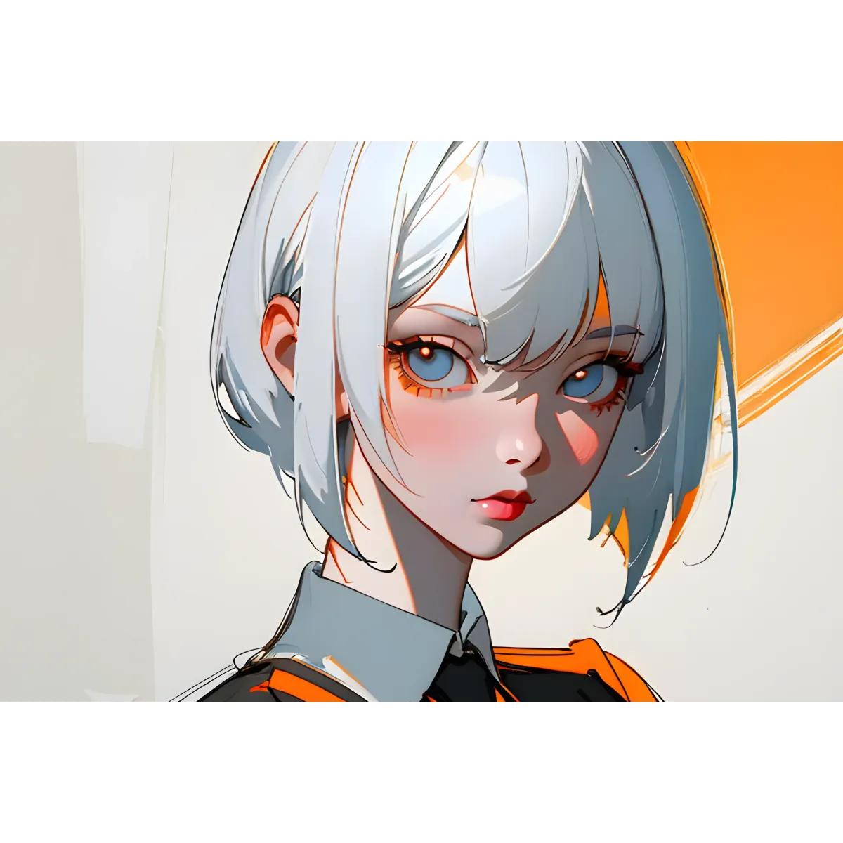 ai art,oil painting,painting,white hair,orange eyes,plain background,still,calm,hd  Mouse Pad (Desk Mat)