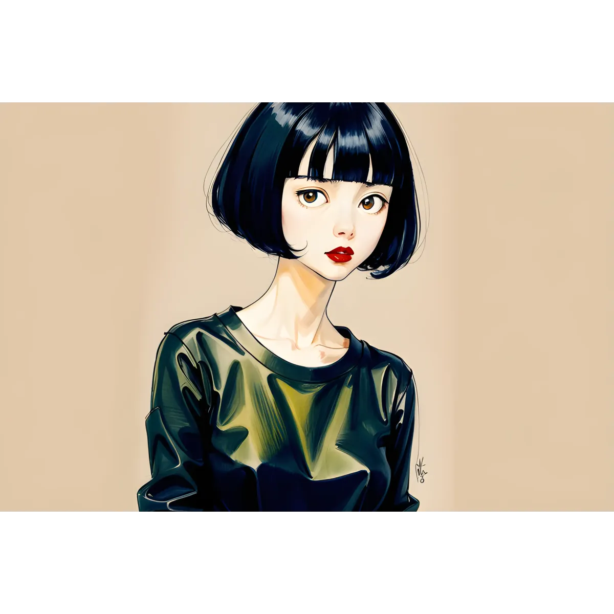 Ai Art,Black hair  Mouse Pad (Desk Mat)