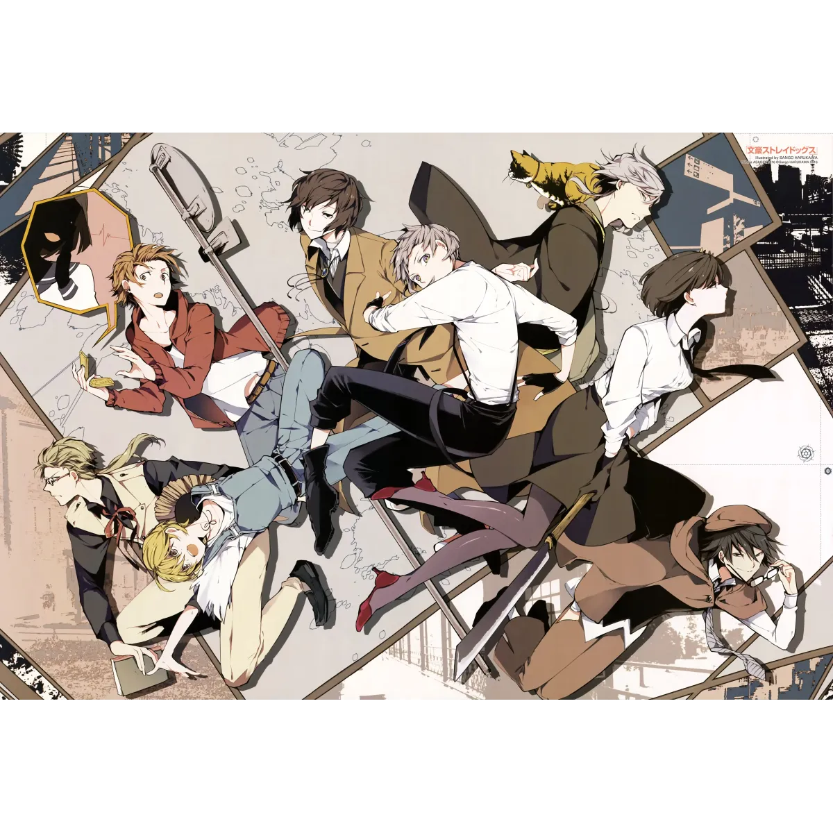 Bungou Stray Dogs Osamu Dazai, Atsushi Nakajima, Ranpo Edogawa, Akiko Yosano, Doppo Kunikida  Mouse Pad (Desk Mat)