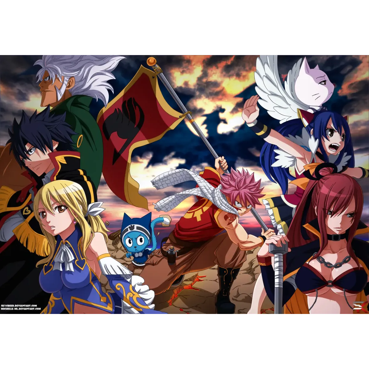 Fairy Tail Natsu Dragneel, Erza Scarlet, Gray Fullbuster, Lucy Heartfilia, Happy  Mouse Pad (Desk Mat)