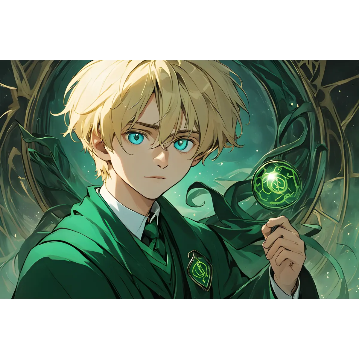 Ai art,blonde hair,green  Mouse Pad (Desk Mat)