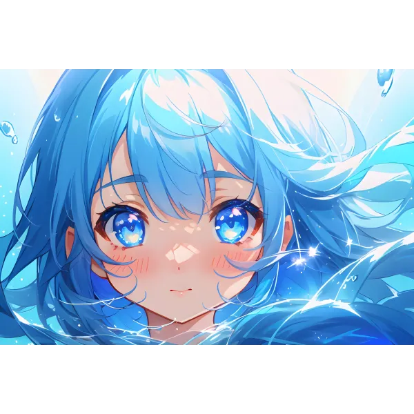 ai art,beautiful,cute,blue hair,blue eye,colorful,drawing,painting,hd  Mouse Pad (Desk Mat)