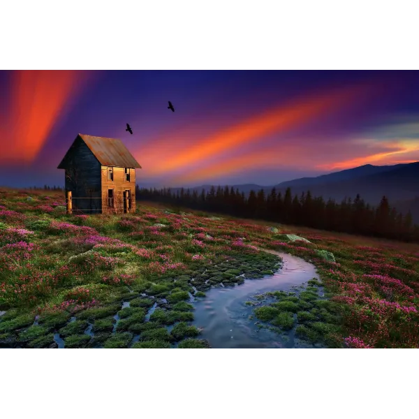 Abandoned Mountain House at Sunset Mouse Pad (Desk Mat)