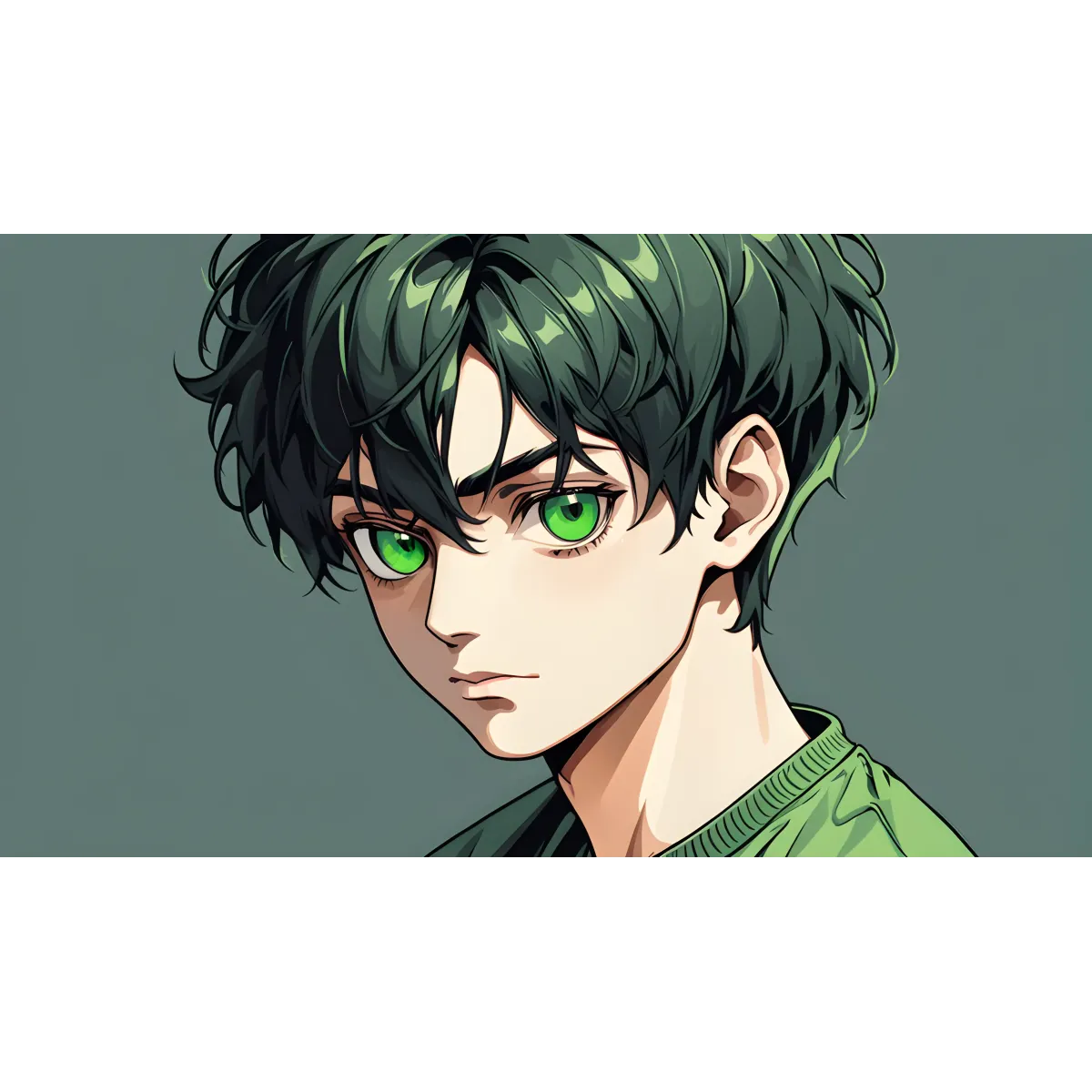 AI Art,black hair,green eye  Mouse Pad (Desk Mat)