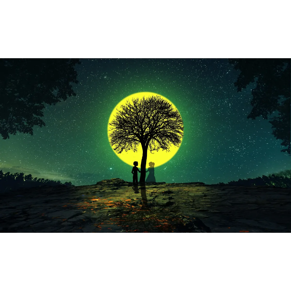 Couple on Full Moon Night  Mouse Pad (Desk Mat)