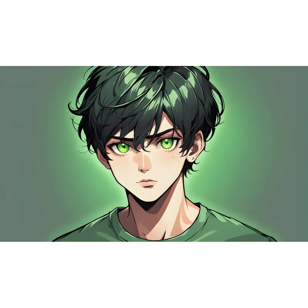 AI Art,black hair,green eye  Mouse Pad (Desk Mat)