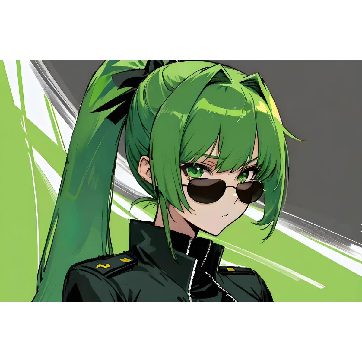 ai art, anime girl, green hair, sunglasses, monochrome background, sarcastic look, hd  Mouse Pad (Desk Mat)