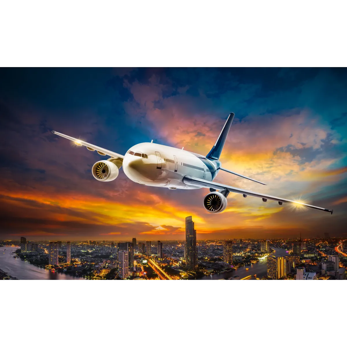 Airplane over City at Sunset Mouse Pad (Desk Mat)