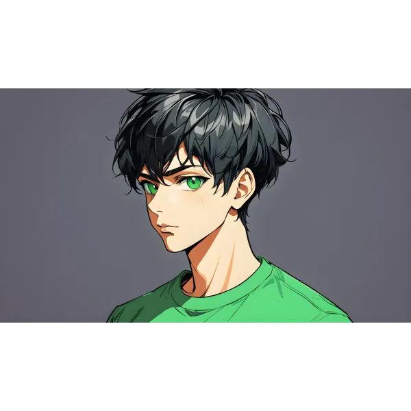 AI Art,black hair,green eye  Mouse Pad (Desk Mat)